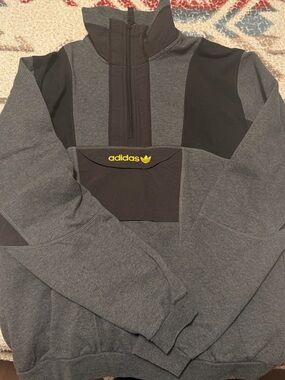 Adidas Gray Quarter-Zip Pullover with Yellow Logo
